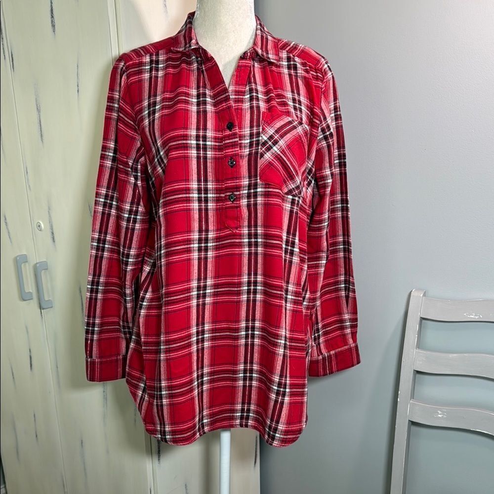 Cato Red, Black, silver sparkle thread and White Plaid collared Tunic